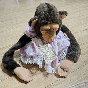 VTG 1992 Childs Playmate Monkey Puppet Chimp Animal Plush Toy Play Doll New/Old